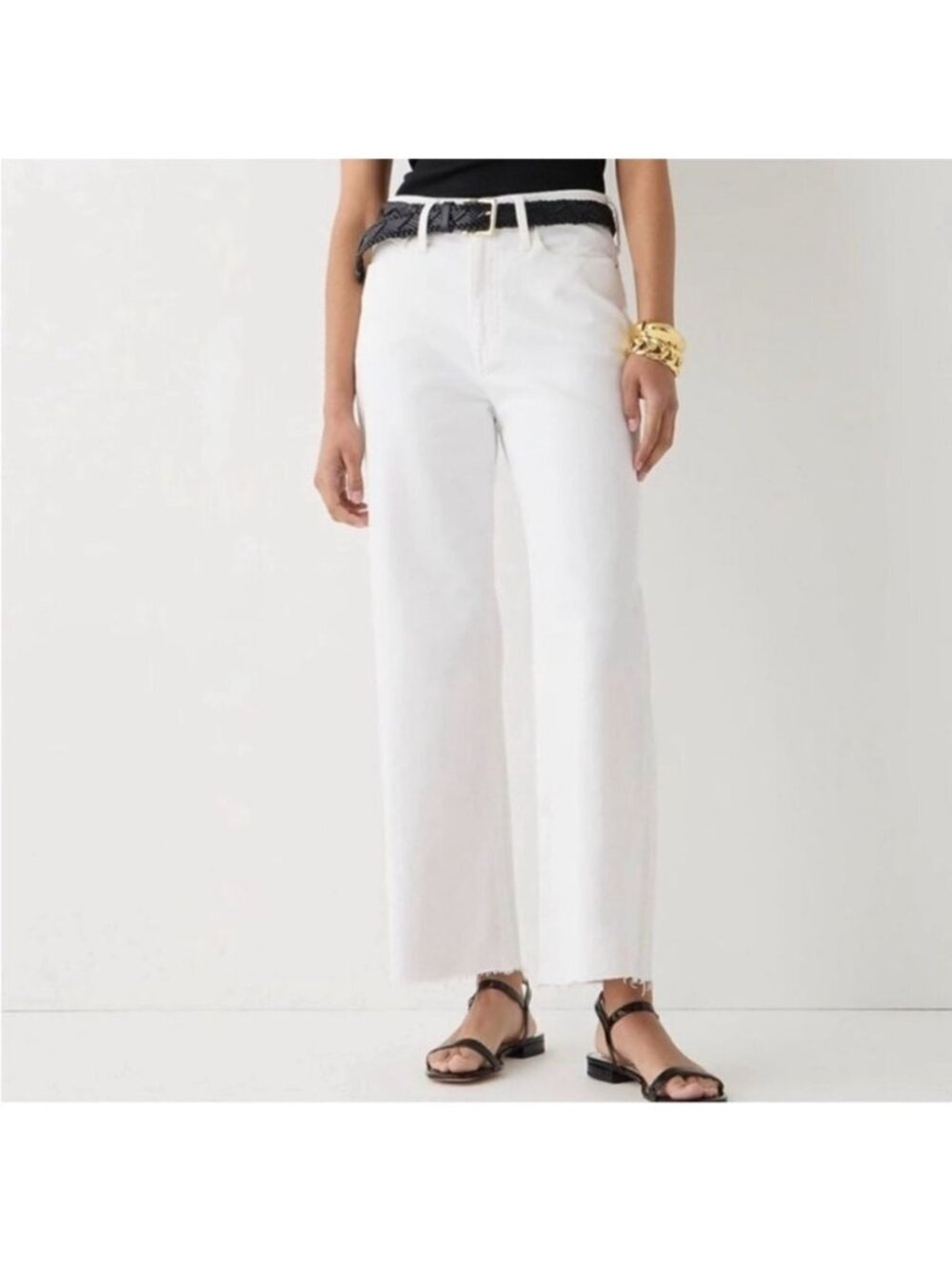 J.Crew Womens White Wide-Leg Crop Jeans Raw Hem 26 Tall Boho Neutral Preppy